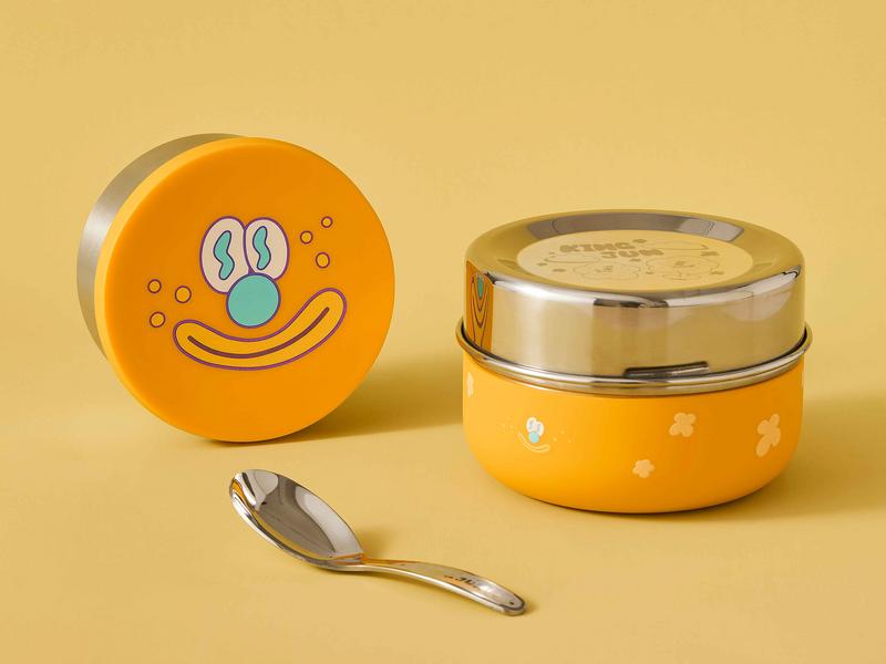 【限時87折】KOM x KINGJUN｜病毒花矽膠隔熱不鏽鋼便當盒（贈：便當綁帶）